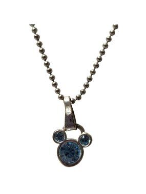 Vintage Disney Mickey Mouse Ears Pendant Necklace Blue Crystals Ball Chain
